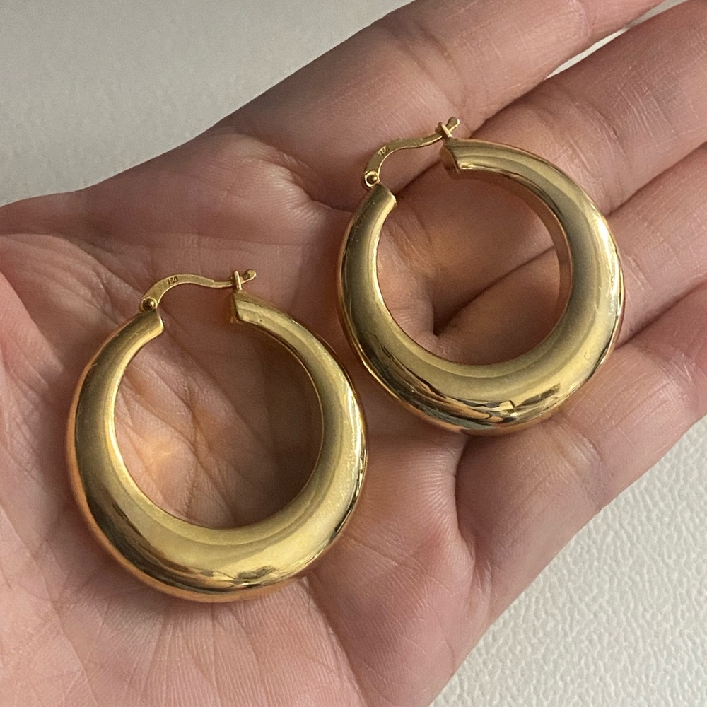 Real 18K Saudi Gold Chunky Hoop Earrings